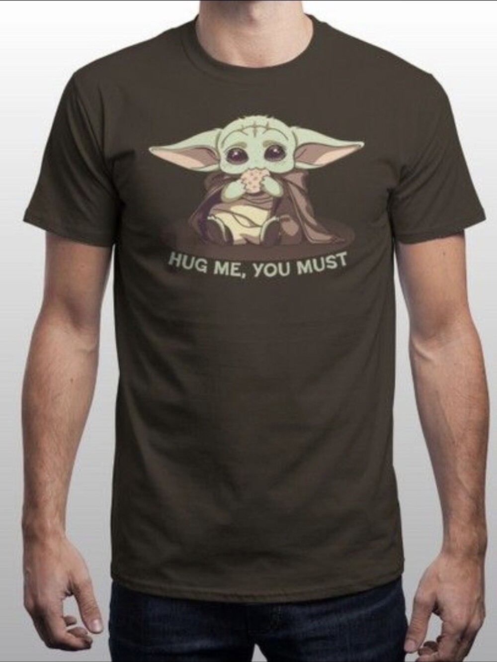 Unisex XL Grogu Tee Baby Yoda Men's Mandalorian Star Wars Hug Me Brown T-shirt - Picture 10 of 11